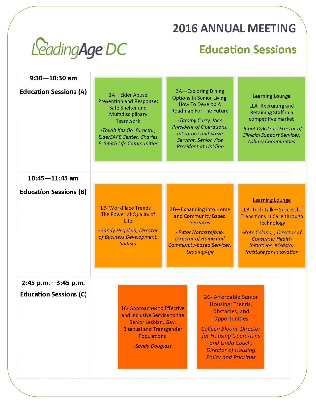 2016 LeadingAge DC Annual Meeting Agenda Ed Sessions